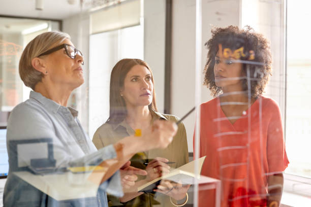istock Businesswomen discussing plan in office 916844570