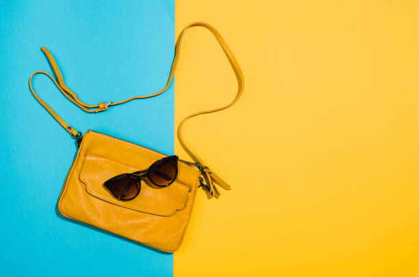 istock Woman's accessories flat lay on colorful background top view 916846008