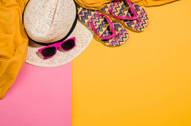istock Woman's accessories flat lay on colorful background top view 916848818