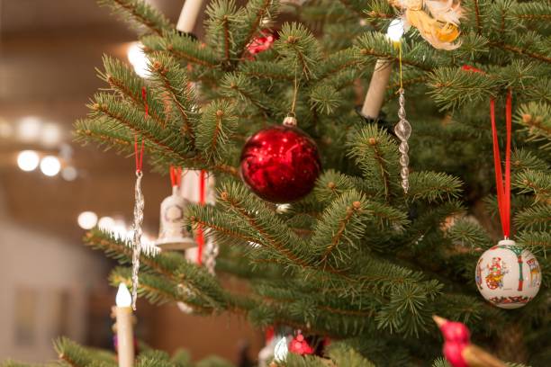 istock Christmas tree beautiful decorated with Christmas balls and candles 916851576