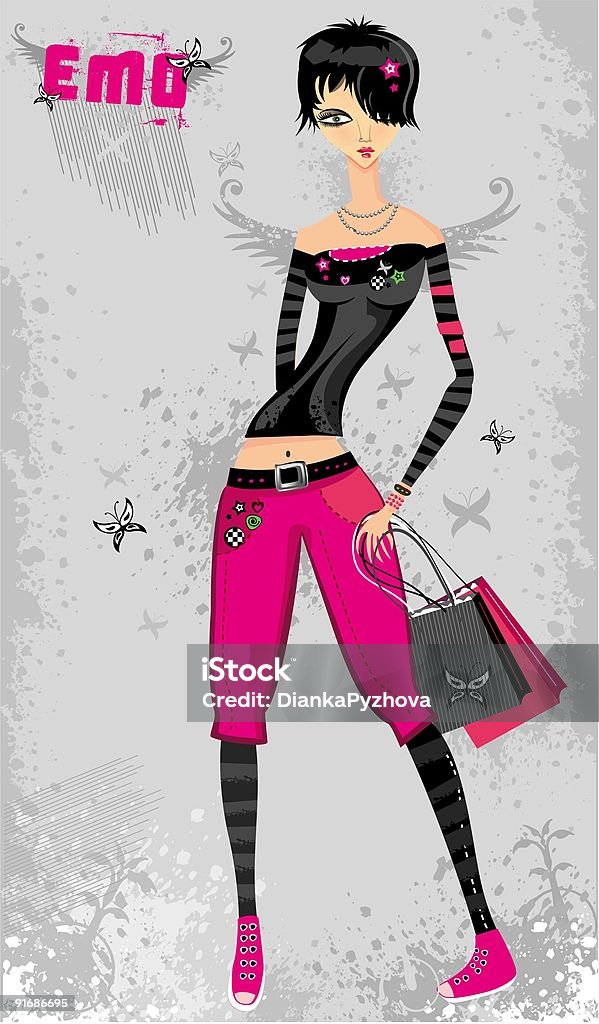 Emo мода девушка - Стоковые иллюстрации Бабочка роялти-фри