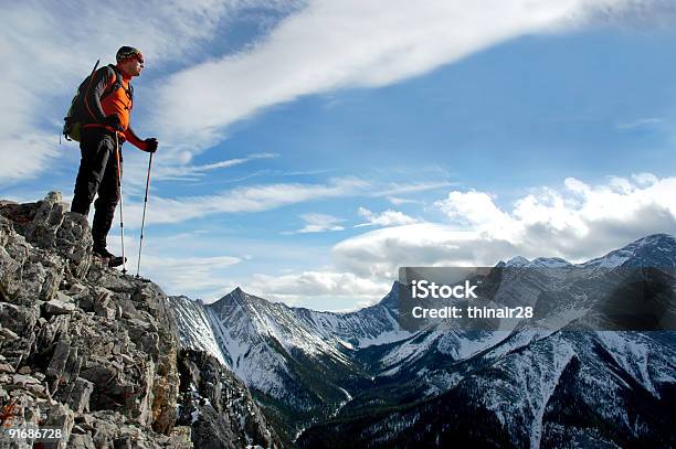 Hiking At The Edge Of A Mountain Stock Photo - Download Image Now - Canmore, Alberta, Achievement