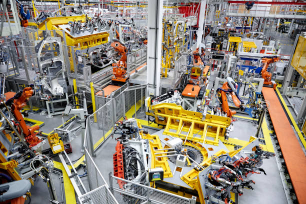 istock High angle view of car production line 916875584