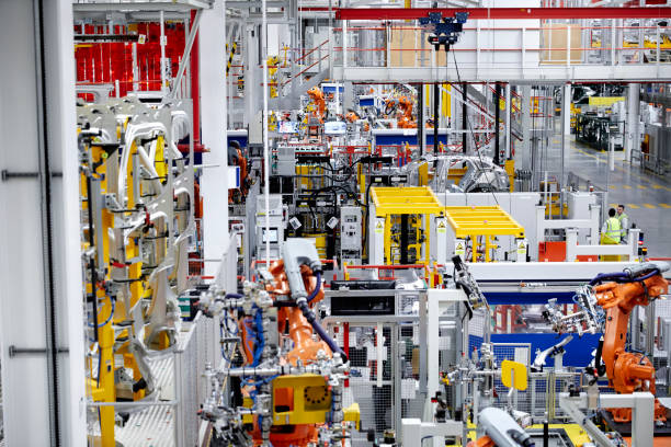 istock High angle view of car production line 916875608