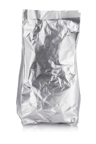 istock Silver foil zipper bag packaging on white background. 916875992
