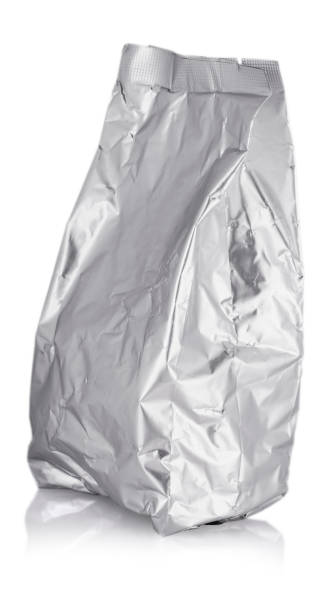 istock Silver foil zipper bag packaging on white background. 916876010