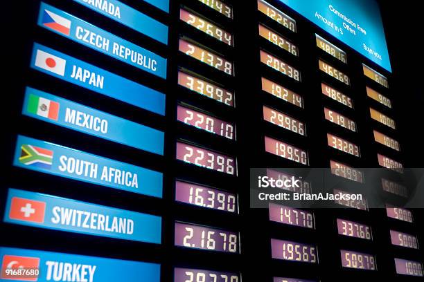 Currency Exchange Rate Board Stock Photo - Download Image Now - Exchange Rate, Global Communications, Global Finance