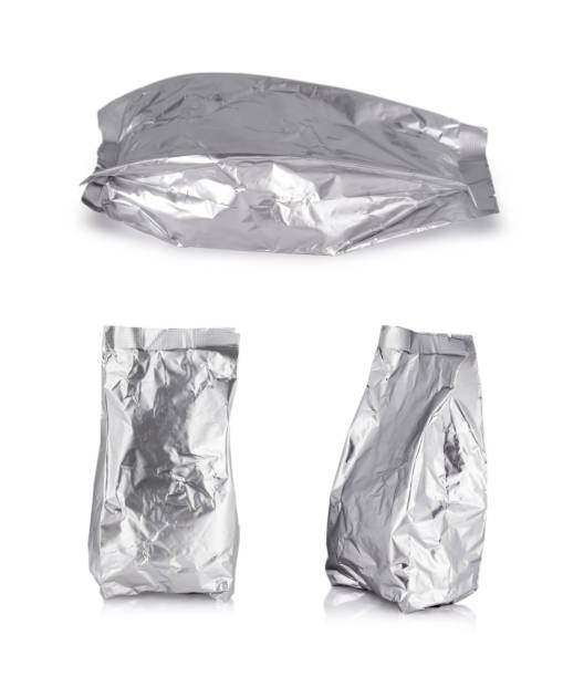 istock Silver foil zipper bag packaging on white background. 916876950