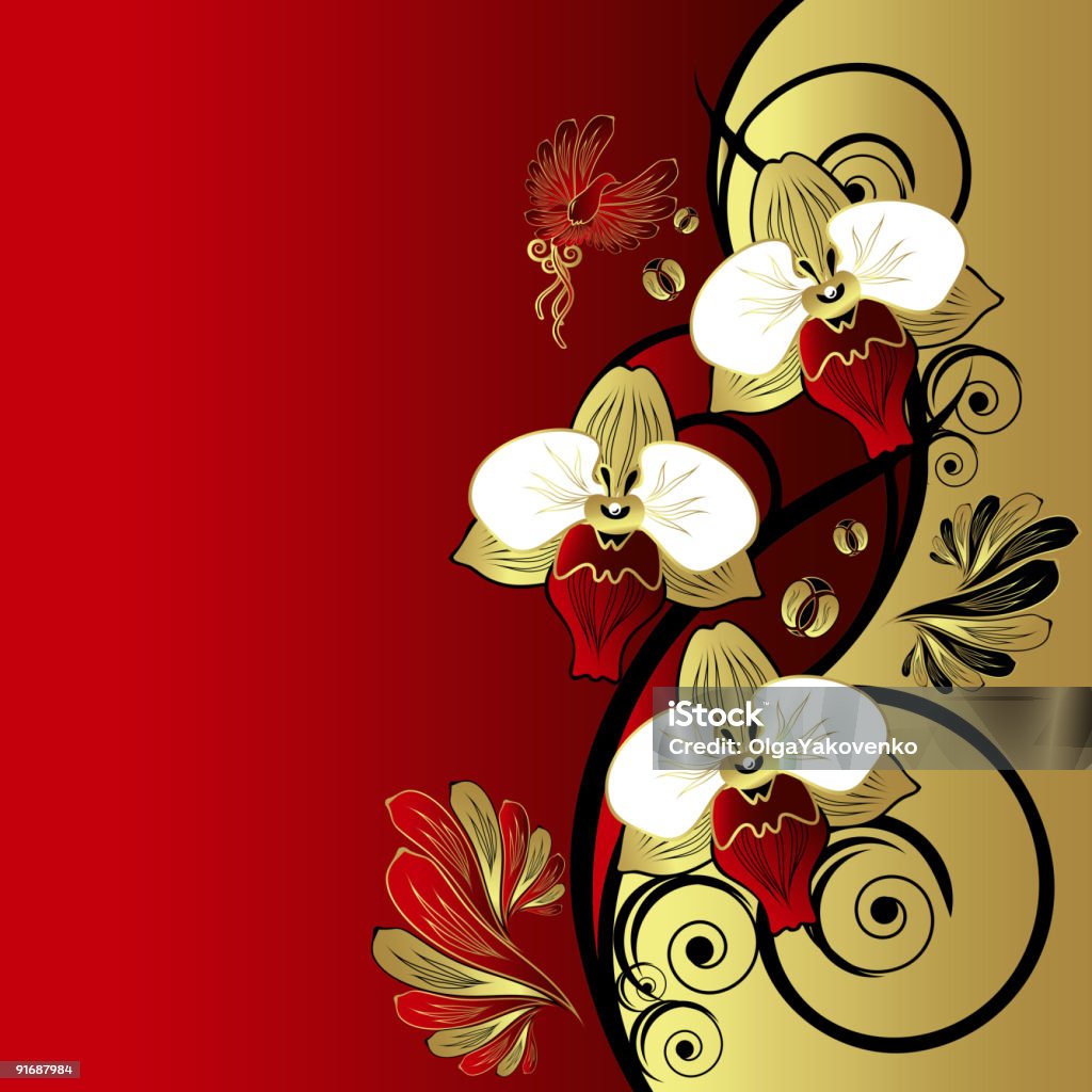 Fundo abstrato floral: Ramo de Orquídea e Pássaro - Royalty-free Abstrato Ilustração de stock