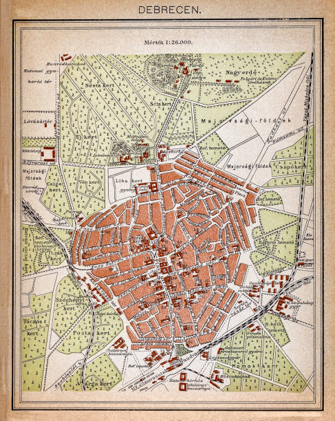 Map of Debrecen Illustration of a map of Debrecen eger stock illustrations