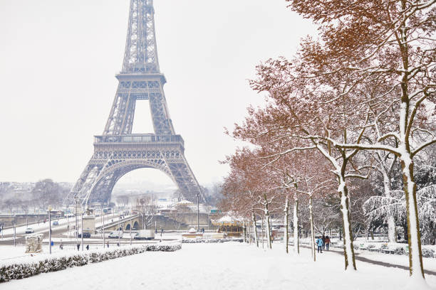 istock Scenic view of Eiffel tower on snowy day 916884352
