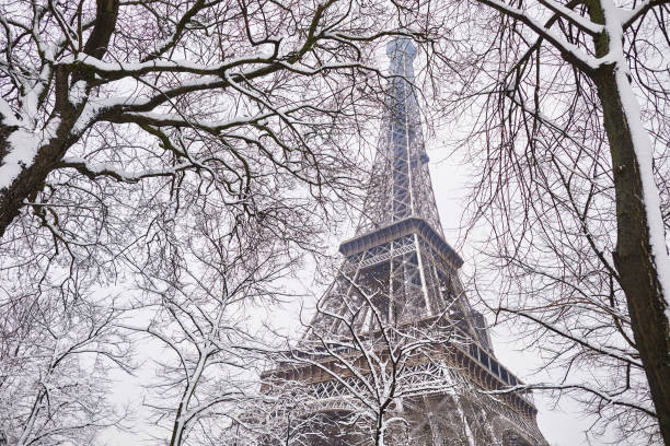 istock Scenic view of Eiffel tower on snowy day 916884844