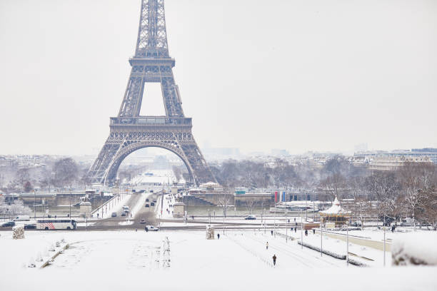 istock Scenic view of Eiffel tower on snowy day 916885200