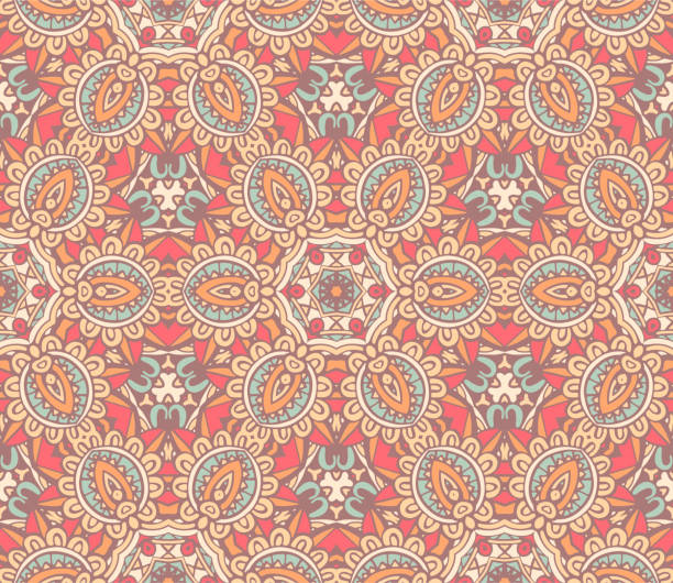 Seamless ethnic vector flowers pattern Seamless cute vintage design background with ethnic paisley vector flowers pattern malaysian batik stock illustrations