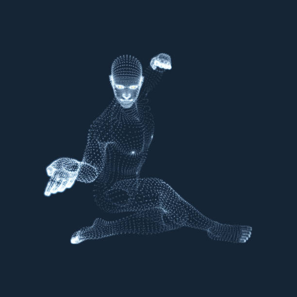 istock Man Doing Yoga Workout. 3D Model of Man. Healthy lifestyle. Training Concept. Vector Illustration. 916889104