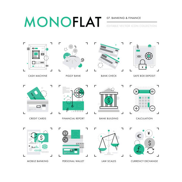 금융 은행 monoflat 아이콘 - stock certificate investment savings certificate stock illustrations