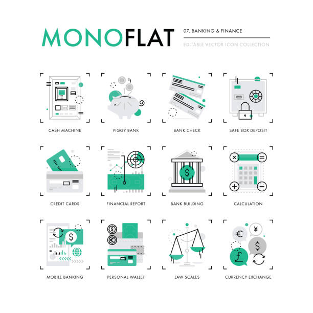 ilustrações, clipart, desenhos animados e ícones de financiamento bancário monoflat �ícones - law suit