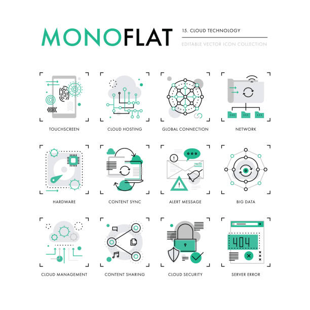 cloud-technologie monoflat symbole - security system illustrations stock-grafiken, -clipart, -cartoons und -symbole