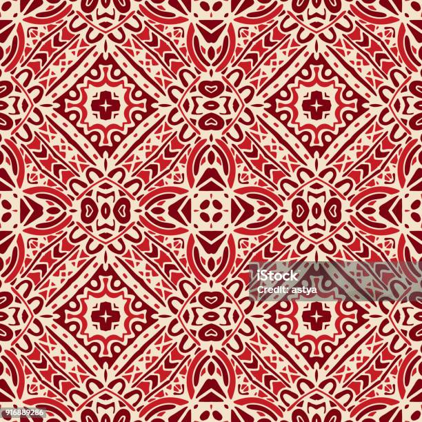 Red Tiles Background Stock Illustration - Download Image Now - Tradition, Abstract, Aztec Pattern