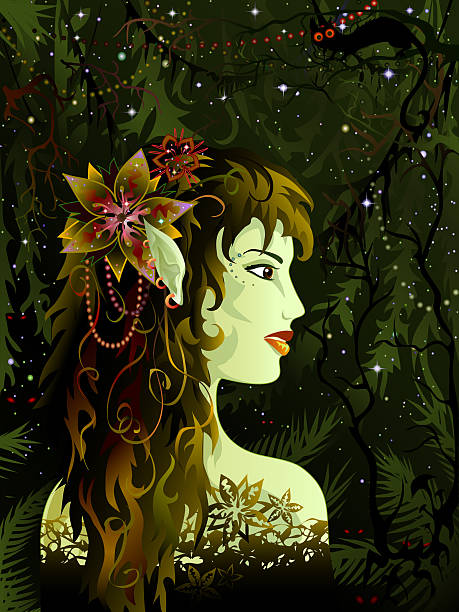 Elven maiden in the tropical forest vector art illustration