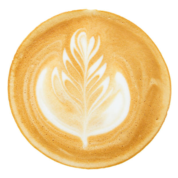 istock Top view. Hot coffee latte art isolated white background. 916896338