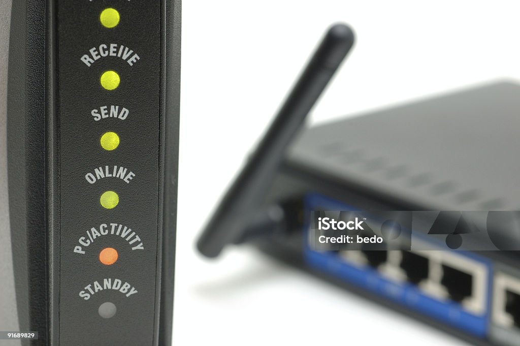 modem lights and router  Bandwidth Stock Photo