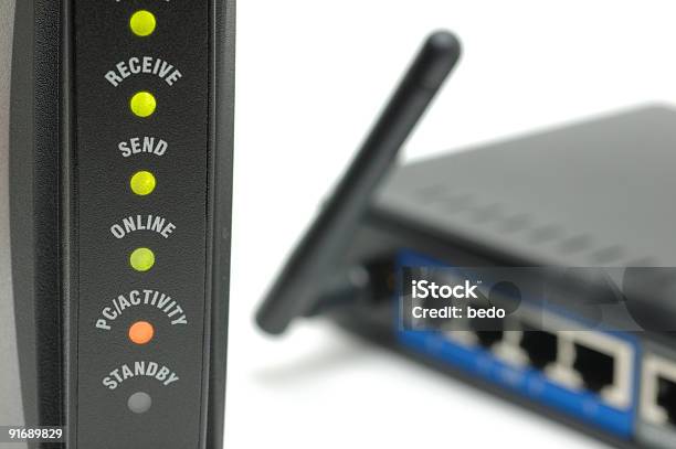 Modem Lights And Router Stock Photo - Download Image Now - Bandwidth, Close-up, Color Image