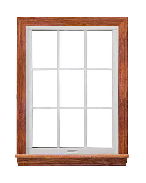 résidentiel encadrement de fenêtre sur blanc - chambranle photos et images de collection