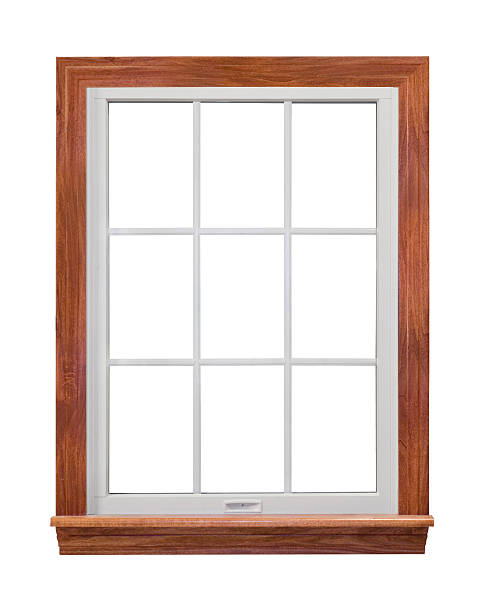 armação de janela em branco residencial - window frame window isolated clipping path - fotografias e filmes do acervo