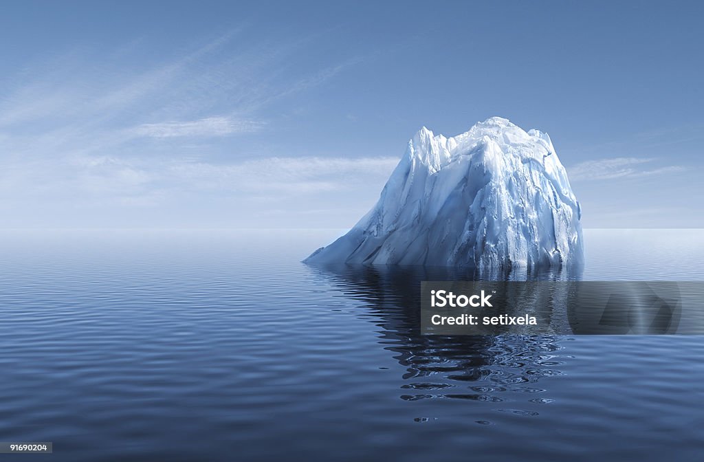 3d melting Iceberg Melting 3d Iceberg in the sea. Global warming. Iceberg - Ice Formation Stock Photo
