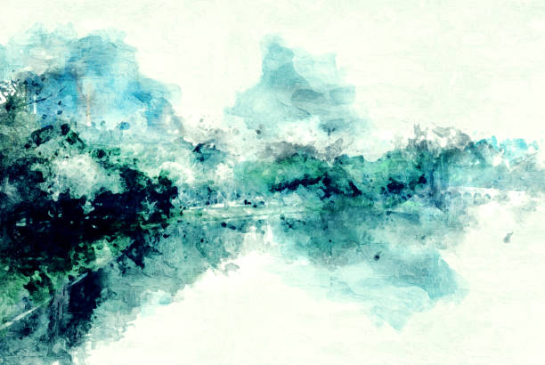 istock Abstract Colorful tree and landscape tree on watercolor painting background. 916903968