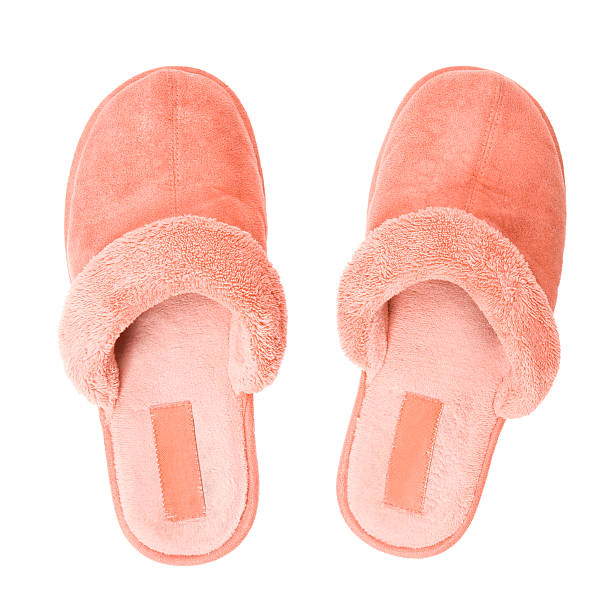 Pink slippers top view stock photo