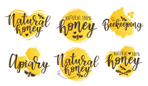 Vector illustration of beekeeping set Vector illustration of beekeeping set. Logo design template for with spoons of honey and bee bee water stock illustrations
