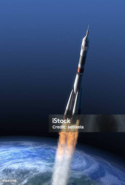 Soyuz Tma Russian Foguete Voar A Estação Espacial Internacional Iss - Fotografias de stock e mais imagens de Foguetão