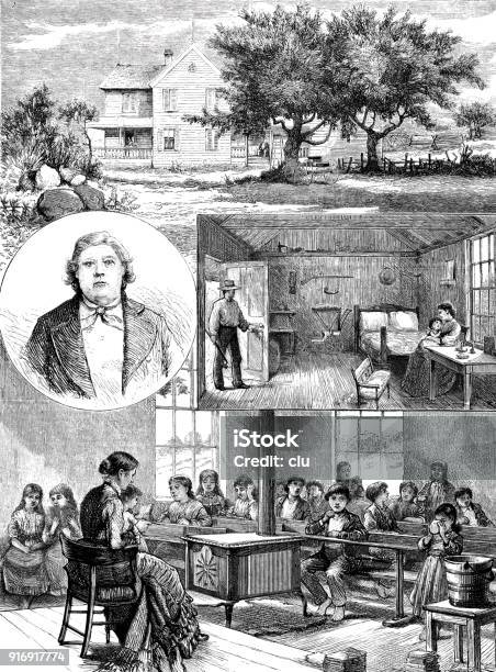 Settlement Of Indians In America Stock Illustration - Download Image Now - 1877, Education, 19th Century