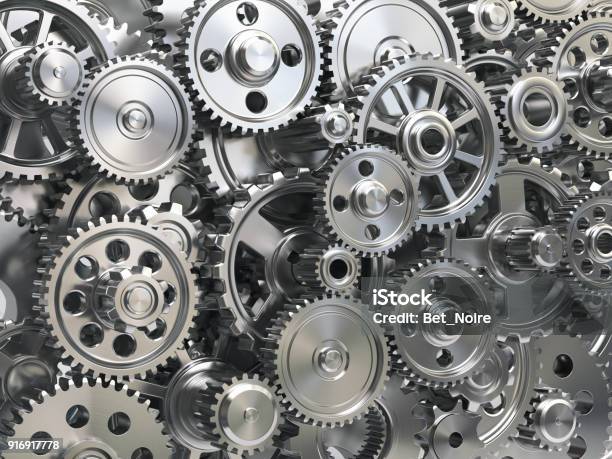 Engine Gear Wheels Industrial And Teamwork Concept Background Stock Photo - Download Image Now