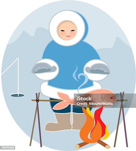 People Of The World Eskimo Grille Jego Obiad - Stockowe grafiki wektorowe i więcej obrazów Ilustracja - Ilustracja, Inuit, Barbecue