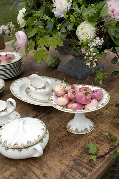 spring decorated table stock photo