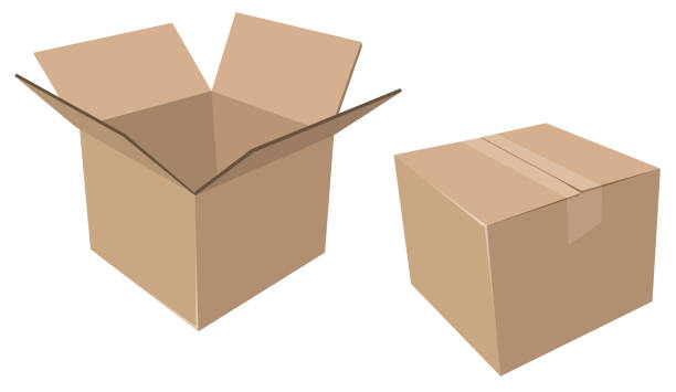 격리 된 골 판지 움직이는 상자 열고 폐쇄 - cardboard box stock illustrations