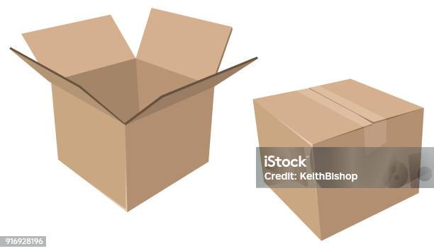 Isolated Cardboard Moving Boxes Open And Closed Stock Illustration - Download Image Now - Cardboard Box, Box - Container, Cardboard