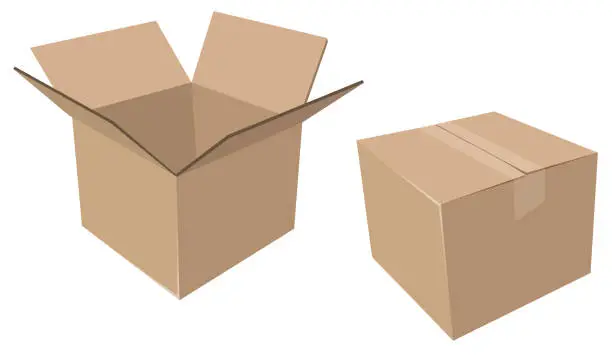 Vector illustration of Isolated Cardboard Moving Boxes, Open and Closed