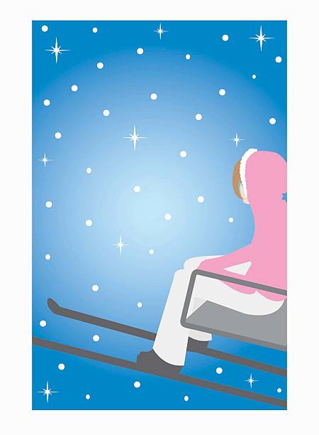 Dziewczyna na nartach-lift – artystyczna grafika wektorowa