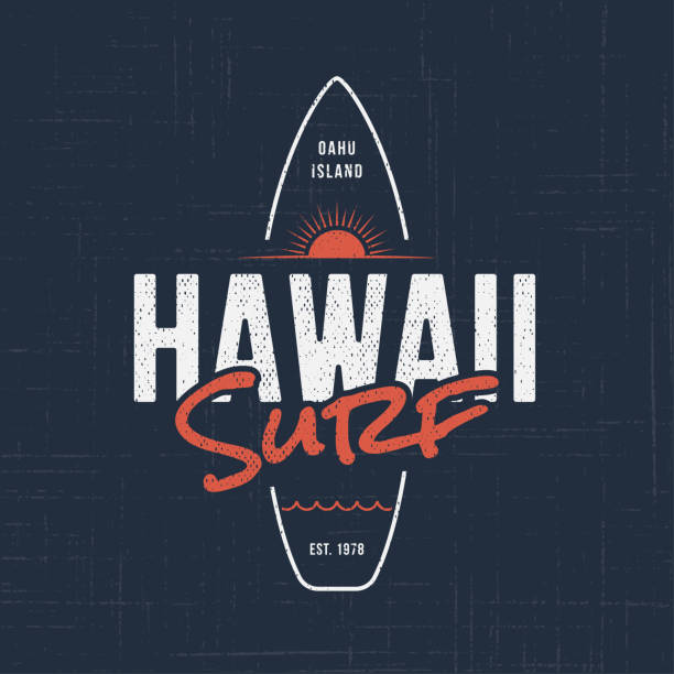 Hawaii surf. T-shirt and apparel design Hawaii surf. T-shirt and apparel vector design, typography, print, , label, poster Global swatches surf boards stock illustrations