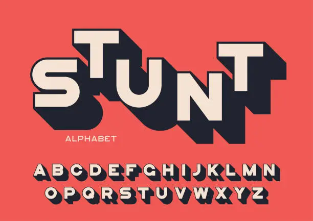 Vector illustration of Styled sans serif bold letters with long shadow