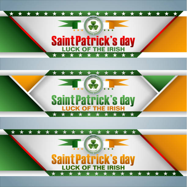 Saint Patrick's day celebration, web banners Set of web banners background with texts, badges and national flag colors for Irish, Saint Patrick's day, event celebration; Vector illustration celtic culture celtic style star shape symbol stock illustrations