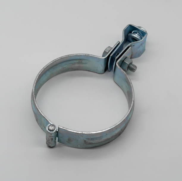 Metal tube pole or pipe clamp isolated on white background. construction concept.