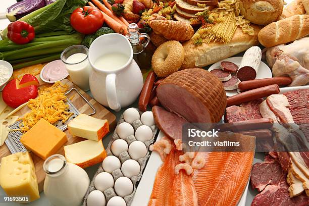 Large Group Of Foods Stock Photo - Download Image Now - Beef, Cheese, Ham