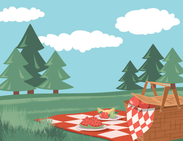 Retro Outdoors Cartoon. Perfect for a Picnic Invitation template.