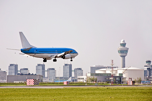 Chantilly, Virginia, USA - November 12, 2023: A KLM Airlines A330-203 flight originating in Amsterdam prepares to land on short final at Washington Dulles International Airport.