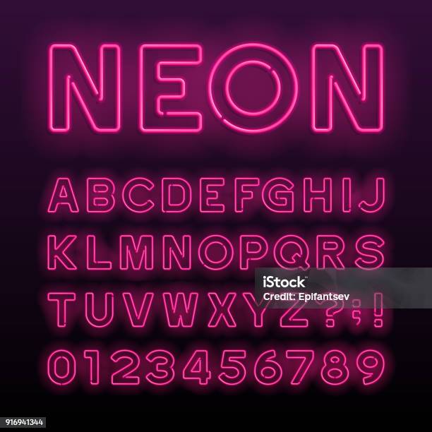 Purple Neon Tube Alphabet Font Neon Color Letters Stock Illustration - Download Image Now